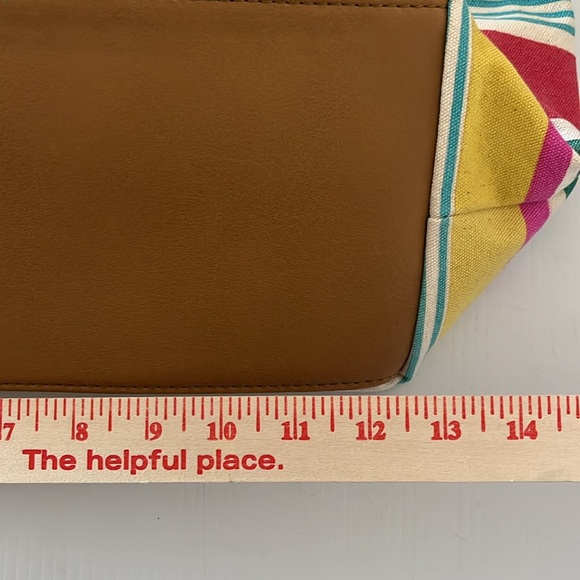 NWT Sonoma Multi Stripe Cotton Zip Faux Leather Tote - Picture 13 of 14